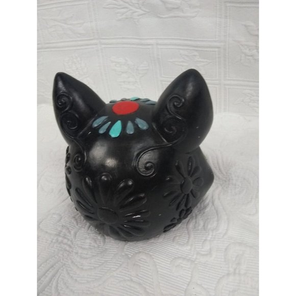Hobbyist Dia De Los Muertos Plaster Sugar Skull Day Of The Dead cat head 7" - Picture 5 of 12